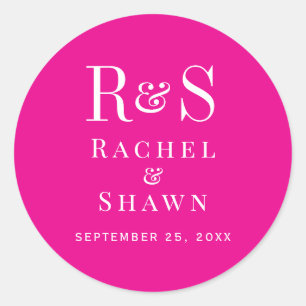 Sticker Rond Élégant rose chic moderne Mariage Monogramme