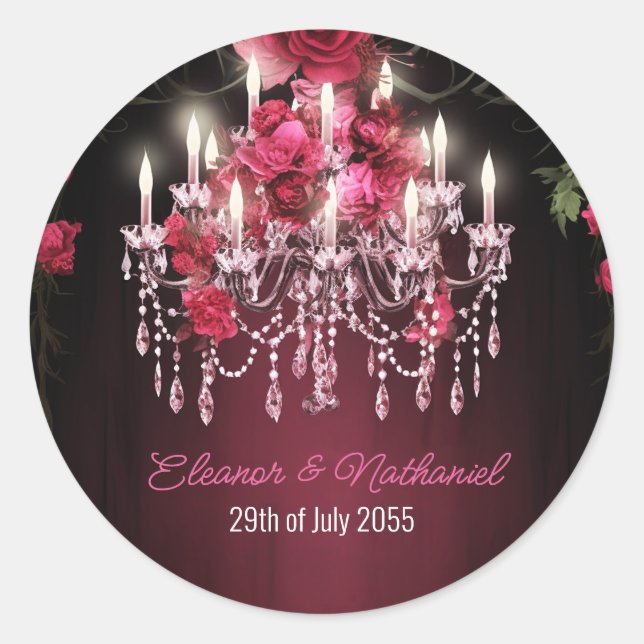 Sticker Rond Élégant Rose de Bourgogne Floral Mariage (Devant)