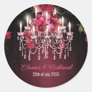 Sticker Rond Élégant Rose de Bourgogne Floral Mariage