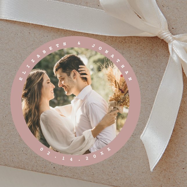 Sticker Rond Élégant Rose Dusty Blush Neutral Mariage Photo (Créateur téléchargé)