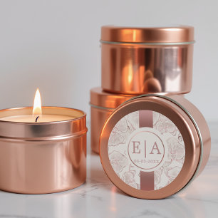 Sticker Rond Élégant Rose Dusty Mariage orchidée Monogram