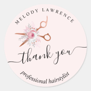 Sticker Rond Elégant rose en cuivre ciseaux en or coiffeuse