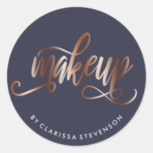 Sticker Rond Elégant rose en cuivre or & bleu marine maquillage