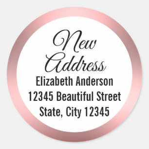 Sticker Rond Elegant rose et blanc Nouvelle adresse