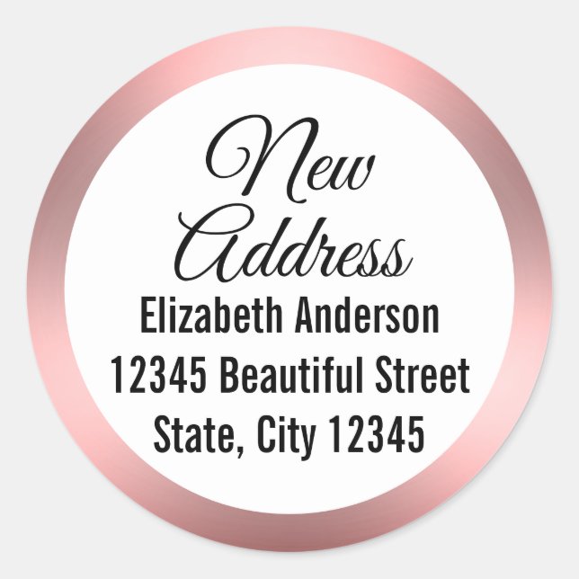 Sticker Rond Elegant rose et blanc Nouvelle adresse (Devant)