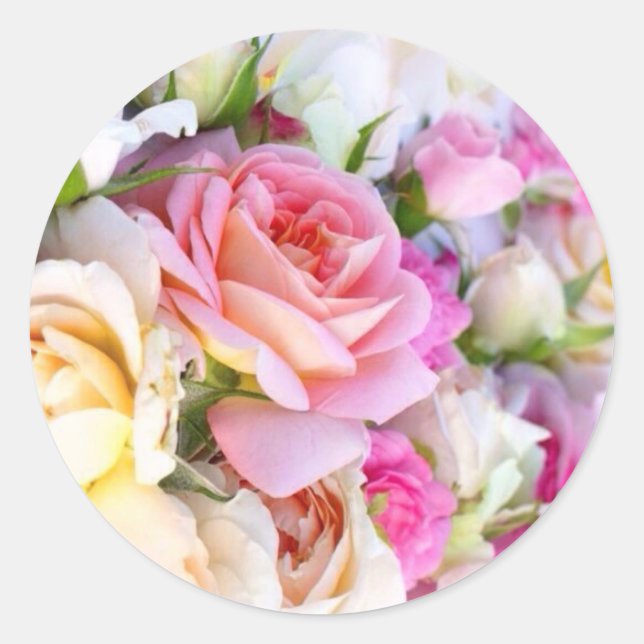 Sticker Rond Élégant rose et rose blanche Mariage Classic Round (Devant)