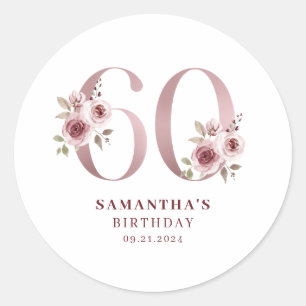 Sticker Rond Élégant rose floral 60e anniversaire