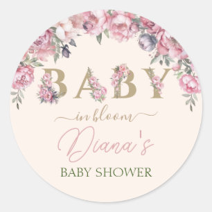 Sticker Rond Élégant Rose Floral Blush Pink Gold Baby shower