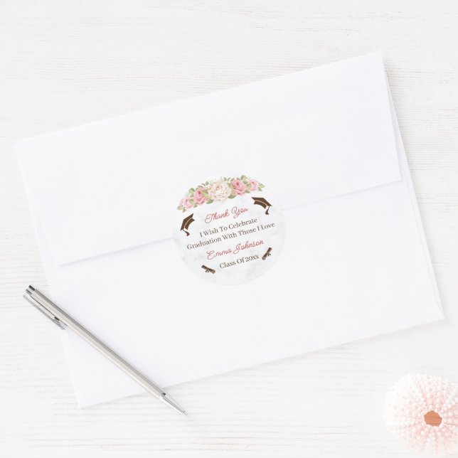 Sticker Rond Élégant Rose Flower Customisé Graduation (Enveloppe)