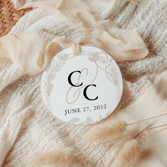 Sticker Rond Élégant Rose Garden Trellis Calligraphie Monogramm (Créateur téléchargé)