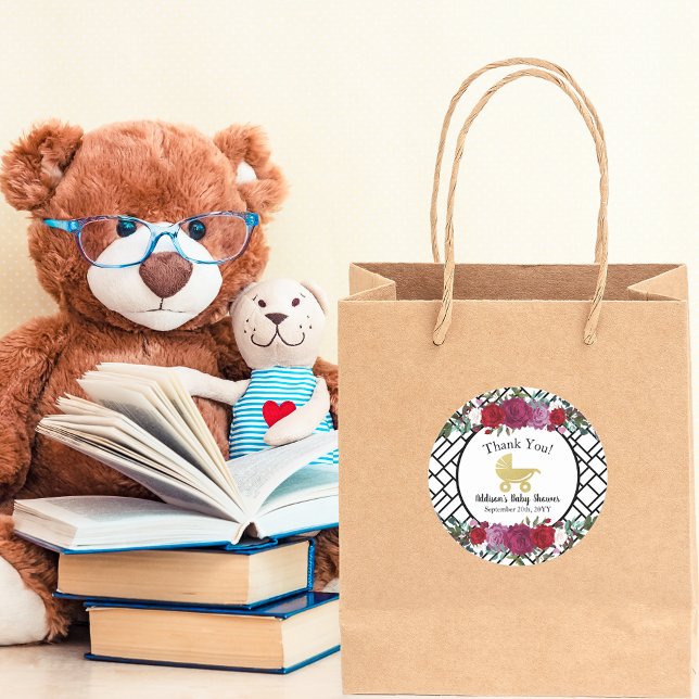 Sticker Rond Élégant Rose Gold Baby Carriage Merci (Créateur téléchargé)