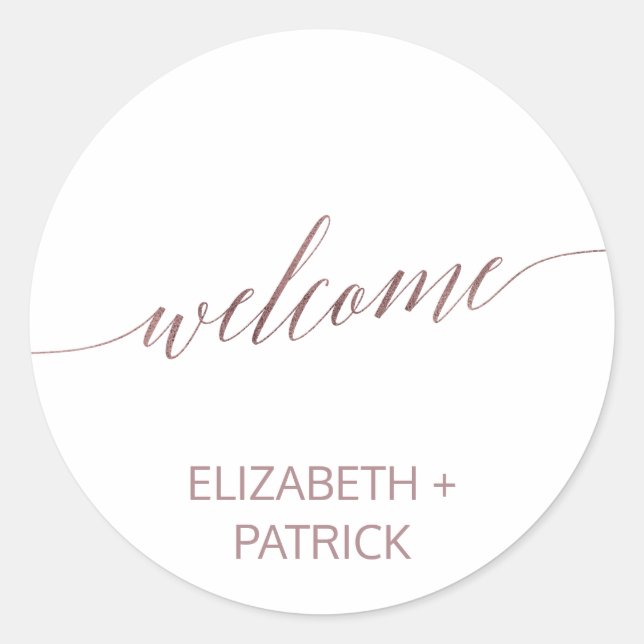 Sticker Rond Élégant Rose Gold Calligraphy Mariage Bienvenue (Devant)