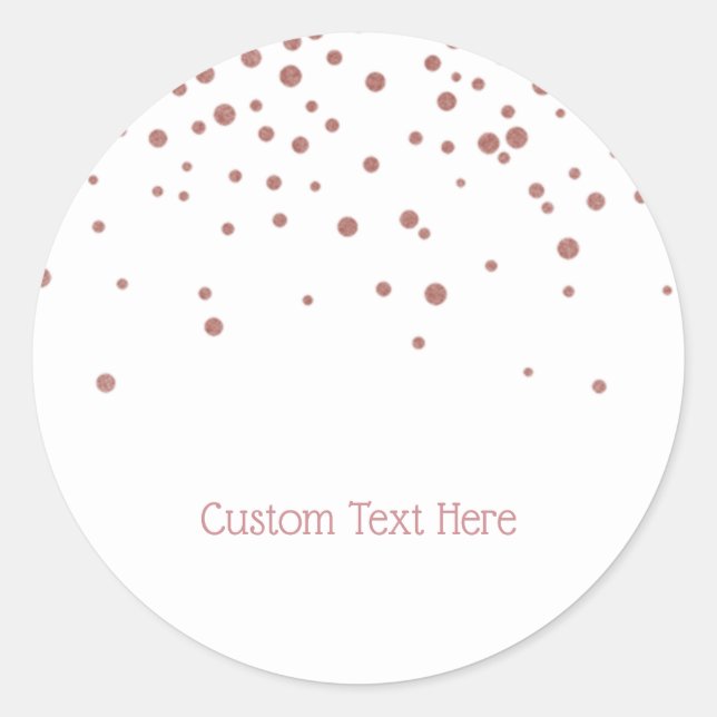 Sticker Rond Elégant Rose Gold Confetti Dots Texte Personnalisé (Devant)