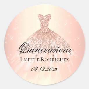 Sticker Rond Élégant Rose Gold Custom Quinceanera
