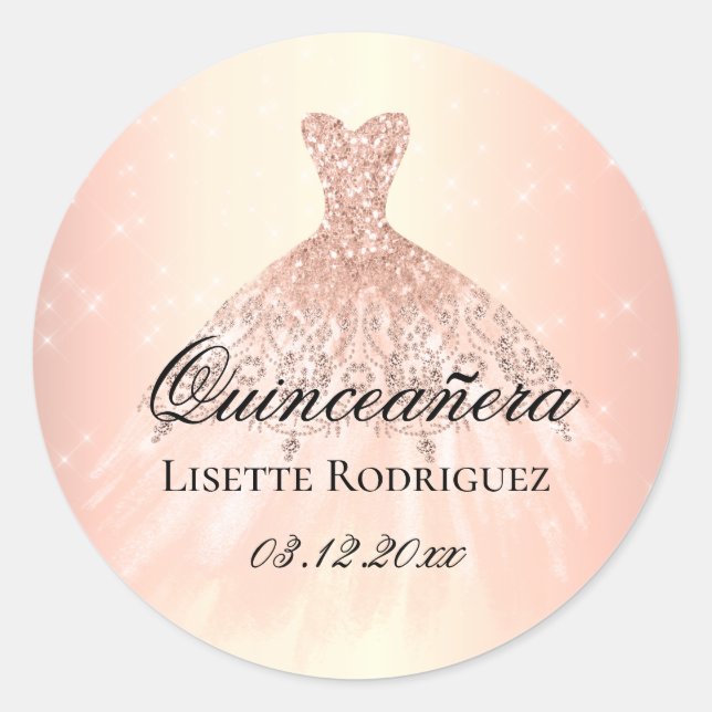 Sticker Rond Élégant Rose Gold Custom Quinceanera (Devant)