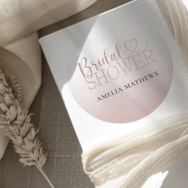 Sticker Rond Elegant Rose Gold Glitter Bridal Shower  (Créateur téléchargé)