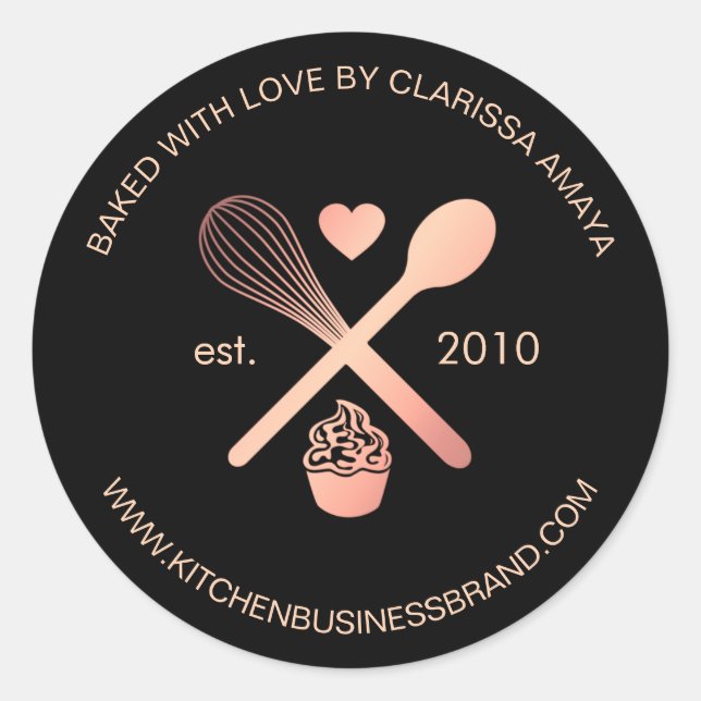 Sticker Rond Élégant Rose Gold Kitchen Boulangerie Restauration (Devant)