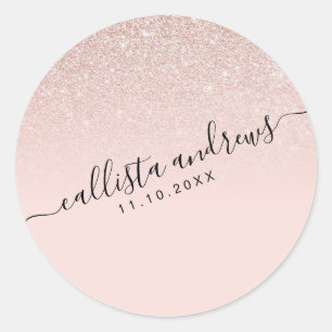 Sticker Rond Elégant Rose Gold Pink Parties scintillant Ombre