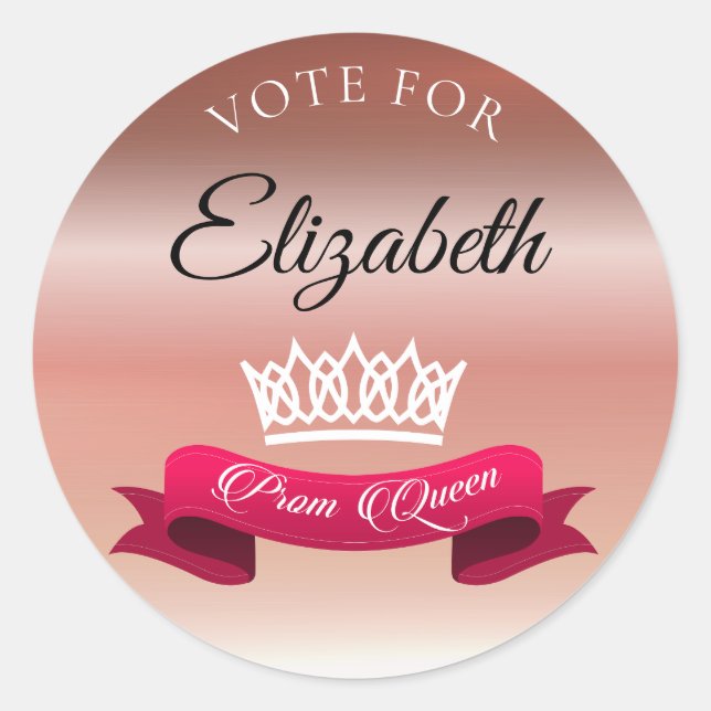 Sticker Rond Élégant Rose Gold Vote Pour Prom Queen Nom Personn (Devant)