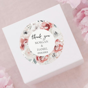 Sticker Rond Elégant Rose Jardin de mariage Merci de mariage