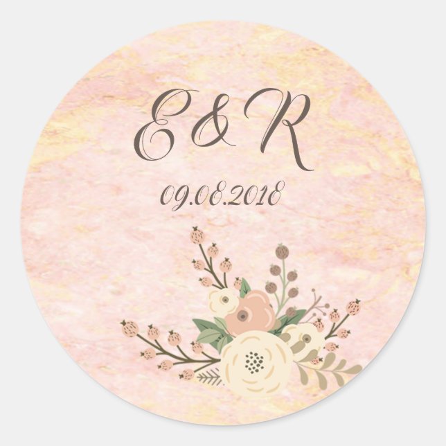 Sticker Rond Élégant Rose marbre  Mariage floral (Devant)