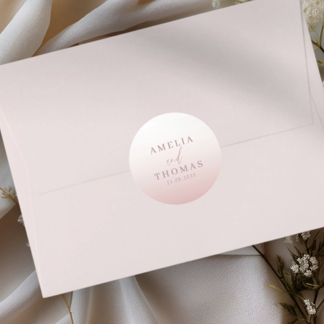 Sticker Rond Élégant Rose Mariage or Monogramme (Créateur téléchargé)