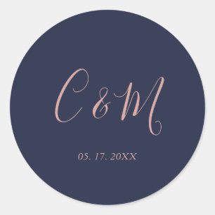 Sticker Rond Élégant Rose Monogram Mariage de marine