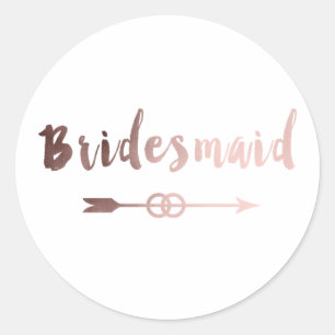 Sticker Rond élégant rose or bridesmaid flèche mariage anneau