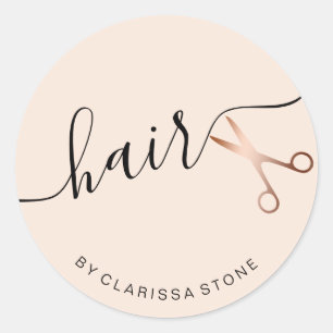 Sticker Rond Elégant rose or rousse ciseaux rose coiffeuse