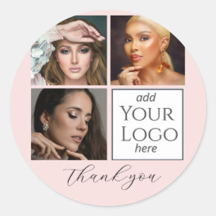 Sticker Rond Élégant Rose Pâle Écriture 3 Photo Logo Maquillage