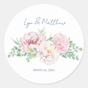 Sticker Rond Élégant rose pâle Roses Mariage floral