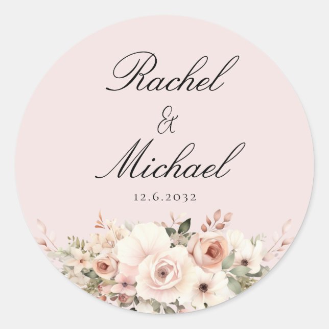 Sticker Rond Élégant, rose, pâteux, fleur (Devant)