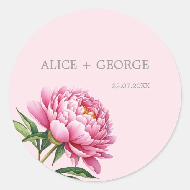 Sticker Rond Elégant rose Peony Moderne Sophistiqué mariage (Devant)