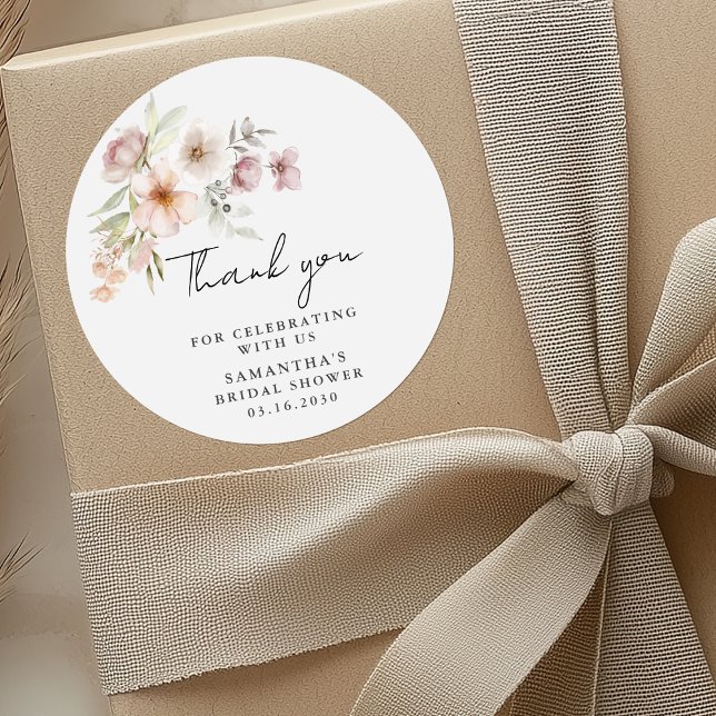 Sticker Rond Élégant rose poudré floral Baby Shower de mariage  (Créateur téléchargé)