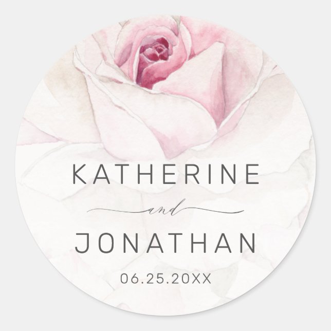Sticker Rond Elégant rose rose Aquarelle Floral Script Mariage (Devant)