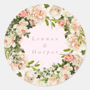 Sticker Rond Élégant Rose rose vif Romance Mariage