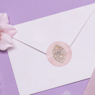 Sticker Rond Elégant Rose rose Vintage  Enveloppe de mariage sc