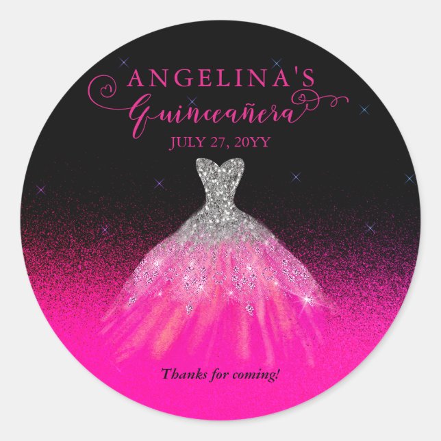 Sticker Rond Élégant rose | Silver Spanish Gown Quinceañera (Devant)