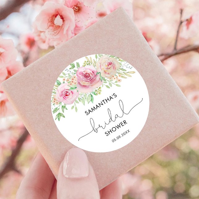 Sticker Rond Élégant roses Baby shower (Créateur téléchargé)
