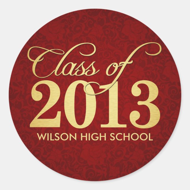 Sticker Rond Elégant Rouge Floral masque et or Classe de 2013 (Devant)