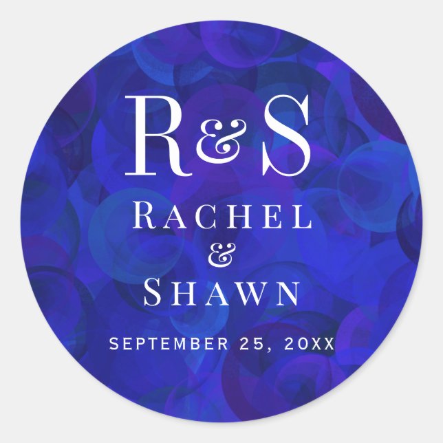 Sticker Rond Elégant Royal Blue Chic Moderne Monogramme Mariage (Devant)