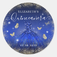 Elégant Royal Blue Gold Parties scintillant Gown Q