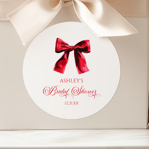 Sticker Rond Elégant Ruban de Coquette Rouge pour Baby Shower d