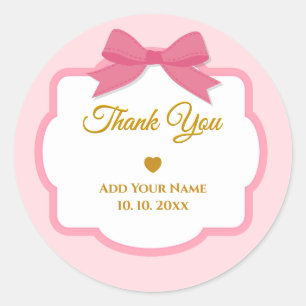 Sticker Rond Élégant Ruban Rose Moderne Coquette Merci