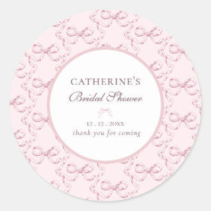 Sticker Rond Elégant Rubans Roses Fille Prépa Vintage Merci