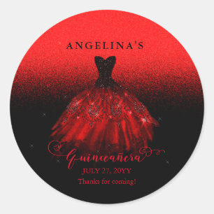 Sticker Rond Elégant Ruby Red Gown espagnol Quinceañera