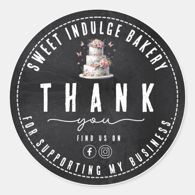 Sticker Rond Elégant Rustic Black Blanc boulangerie Merci (Devant)