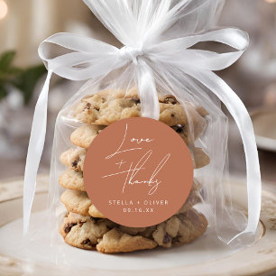 Sticker Rond Élégant Rustique Terracotta Love + Merci Mariage