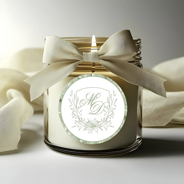 Sticker Rond Elegant Sage Green Botanical Crest Wedding (Créateur téléchargé)