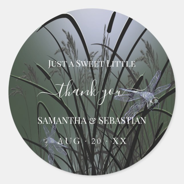 Sticker Rond Élégant Sage Green Dragonflies Merci (Devant)